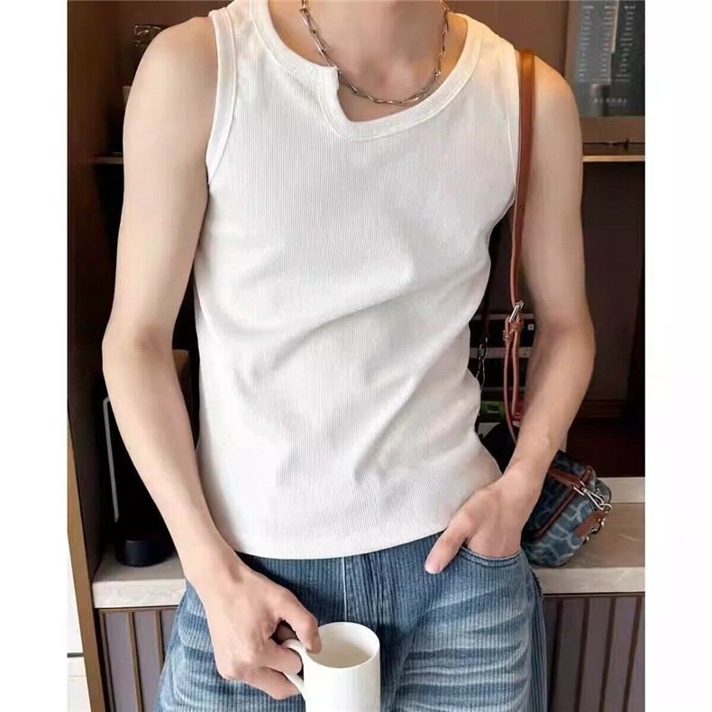 小众设计不规则领背心男夏季2025新款白色上衣打底坎肩T179,男装背心/马甲,星座1116A（原606A-3）