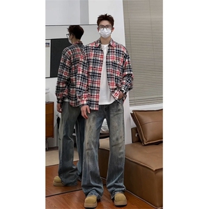1506/Q30300/P43早秋韩系穿搭格子衬衫男高级感男装长袖衬衣外套图片