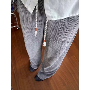 小香风斜条纹休闲裤男款春秋季新款美式直筒宽松长裤X441-P40图片