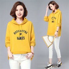 2021春季新款时尚连帽印花拼接休闲套头卫衣舒适显瘦卫衣女，女装卫衣/绒衫，依恋蒂丝