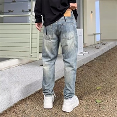 春季休闲痞帅水洗复古涂鸦印花牛仔裤男直筒宽松锥形裤子NK558，男装牛仔裤，星座1116A（原606A-3）