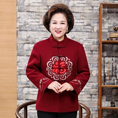 秋款高品质羊毛呢情侣装唐装外套中老年生日过寿婚礼服爷爷奶奶装，男装民族服装，钱塘723
