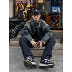新款春秋美式复古水洗牛仔衣短外套男潮牌棒球服工装夹克，男装夹克，星座506A