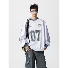 美式翻领POLO衫大码M-5XL插肩拼接V领球衣长袖T恤T78096P48控78，男装T恤，星座227-7