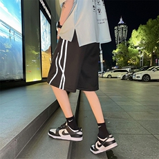 夏季条纹反光短裤宽松直筒五分裤XZ1004-1DK116，男装休闲裤，星座715