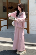 休闲减龄穿搭粉色卫衣套装女春秋2025超火好看高级感半身裙两件套，女装套装/套裙，2C007