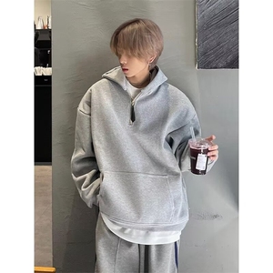 现货1014-1-WY59-特批58拉链设计连帽长袖宽松休闲连帽套头衫卫衣图片