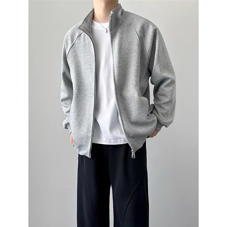 重磅基础纯色开衫宽松休闲卫衣男2025春季立领拉链百搭外套，女装短外套，星座506A