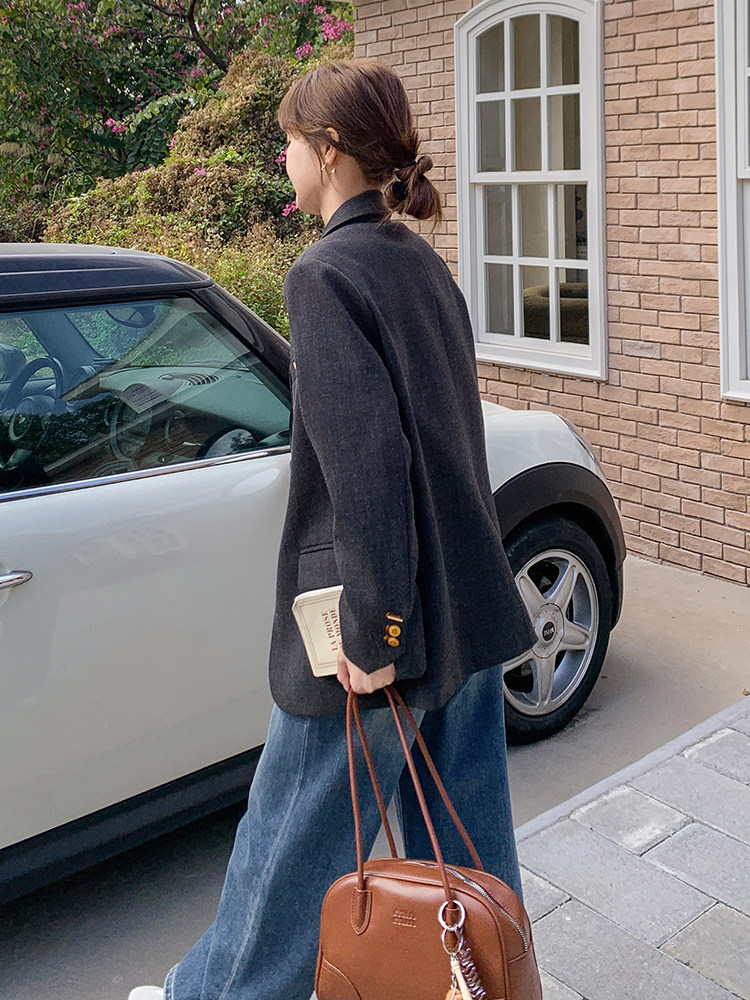 黑色西装外套女2025春季新款韩版高级感休闲百搭气质通勤职业西服,女装西装,秋水欣儿