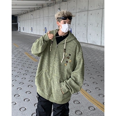 美式复古设计感针织连帽外套男女小众早春慵懒卫衣开衫潮牌，女装短外套，星座506A