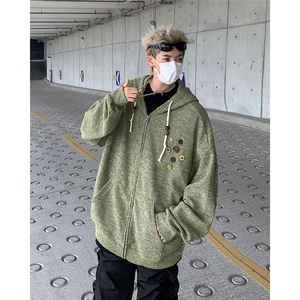美式复古设计感针织连帽外套男女小众早春慵懒卫衣开衫潮牌图片
