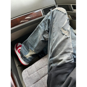 破洞牛仔裤男夏季水洗复古做旧直筒长裤休闲裤子 N111图片