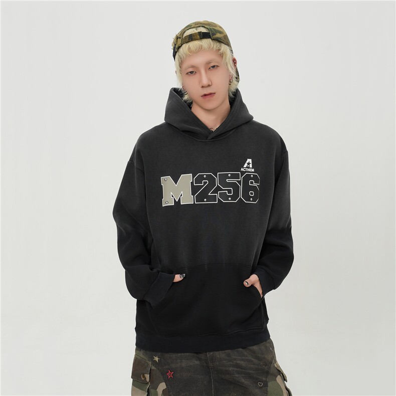（工艺款）水洗渐变情侣卫衣潮牌字母烫珠连帽外套1015-WY357-P90图片