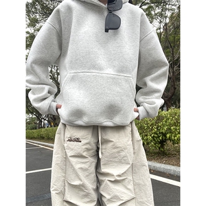 抖音得物高品质二开 秋冬美式高街重磅结构辑明线连帽卫衣外套W75图片
