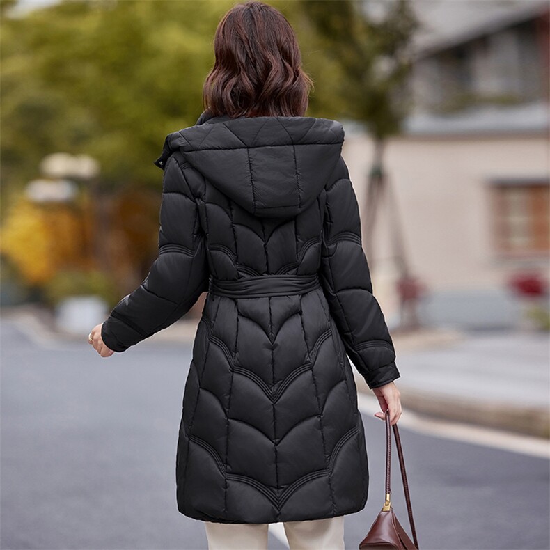 时尚气质棉衣女冬季新款百搭温柔淑女通勤连帽可拆中长款棉服外套,女装棉衣/棉服,韩蔻秀