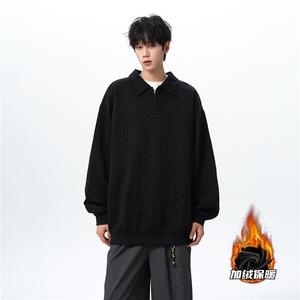 假两件卫衣男秋冬加绒加厚提花无帽打底衫宽松大码上衣WY008加绒图片