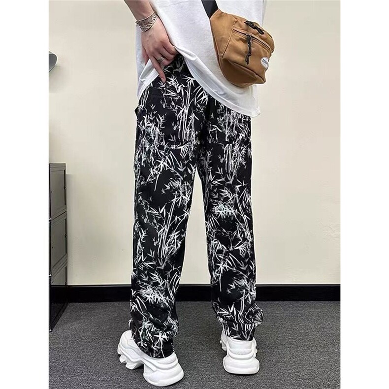 网络图现货风竹节印花冰丝休闲裤男宽松潮流束脚哈伦裤RX502-P30,男装休闲裤,星座1005-4