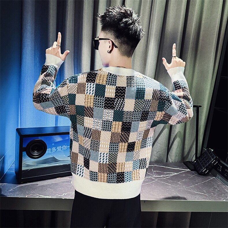 2025秋冬新款民族风情侣加厚菱形提花毛衣A368-MZ033-P68，男装针织衫/毛衣，电商A368
