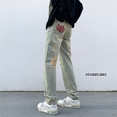 2023夏季美式高街修身直筒弹力刺绣牛仔裤货号K706P65控价88，男装牛仔裤，电商A063