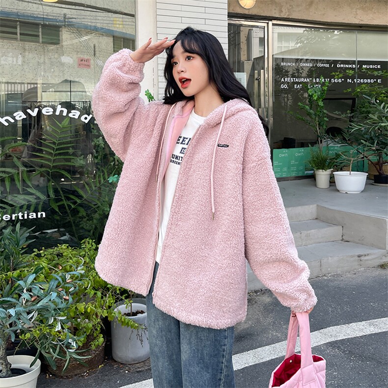 女装羊羔毛绒连帽外套女秋冬百搭韩版宽松加厚保暖上衣C560-P120,男装棉衣,星座911-2(原星座613-2）