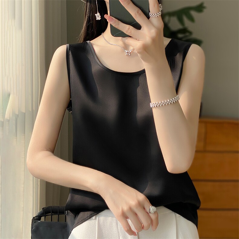 优雅气质吊带背心女夏季纯色内搭上衣简约百搭显瘦无袖T恤打底衫,女装背心吊带,绒宛羊绒