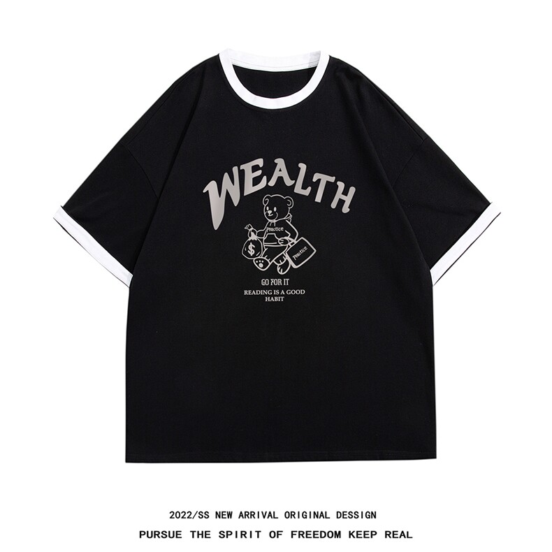 白底23新款夏季百搭印花时尚圆领宽松短袖T恤T268P35控58,男装T恤,电商A247-1