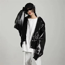 春秋季白色棒球服女美式hiphop高街韩版宽松小个子设计感情侣外套，男装夹克，星座601-2