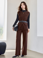 主推跑量现货！秋季新款时尚洋气设计感圆领显瘦百搭三件套裤女，女装套装/套裙，宝儿家