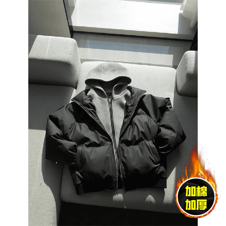 现货高品质重磅工艺美式高街假两件PU皮棉衣男女加厚棉服外套，男装棉衣，电商A443