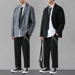 秋季小西装男套装休闲宽松西服男士韩版潮流搭配三件套DF148T图片