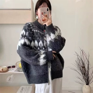 2025年新款复古费尔岛提花毛衣开衫女外套设计感针织上衣SWA327图片