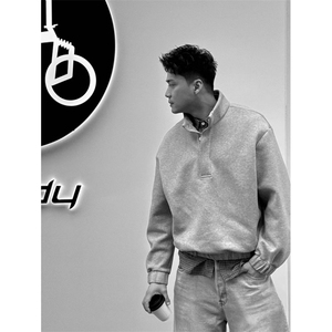 半拉链卫衣男2025新款运动套头上衣秋冬廓形宽松外套WB596-P47,女装短外套,星座412-3