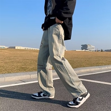 美式高街水洗做旧牛仔裤男ins潮牌直筒复古宽松休闲裤子NK715-P43，男装牛仔裤，星座1008