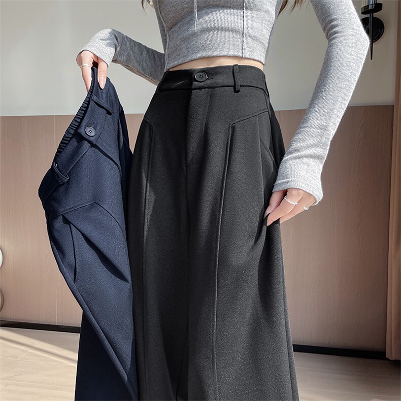 针织弹力牛仔裤秋冬新款高腰垂感宽松小个子慵懒拖地阔腿裤,女装休闲裤,云美莎专业女裤-全店现货
