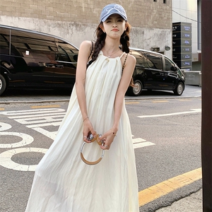 挂脖领露肩无袖连衣裙女夏2024新款设计感麻绳慵懒宽松显瘦长裙子图片
