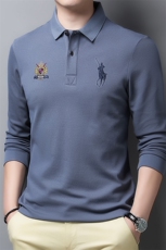 刺绣男士长袖纯棉T恤春秋季2023新款中年商务休闲翻领POLO衫男，男装T恤，电商B212（原钱塘6029）