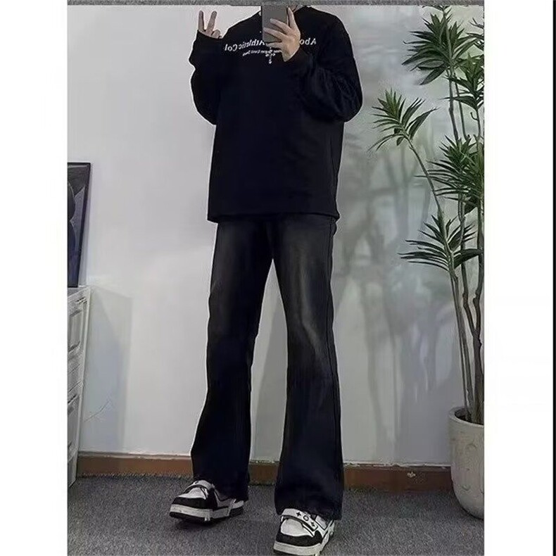 黑色水洗牛仔裤男加绒美式高街复古宽松显瘦百搭潮流Z719-1RP41,男装牛仔裤,星座1112-1