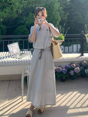 韩系新款时尚洋气减龄裙女翻领短袖休闲拉链外套半身裙，女装运动套装，浙宝285（原212）