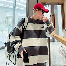 条纹撞色毛衣男秋冬季新款宽松休闲针织衫线衣外套M5641/P50，男装针织衫/毛衣，星座506