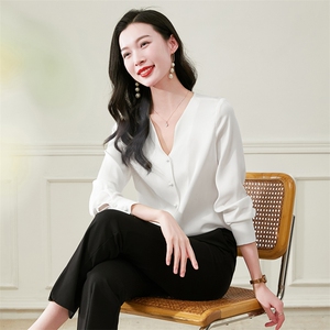 杭州重磅真丝衬衫女2026年新款春秋季长袖白色真丝上衣图片