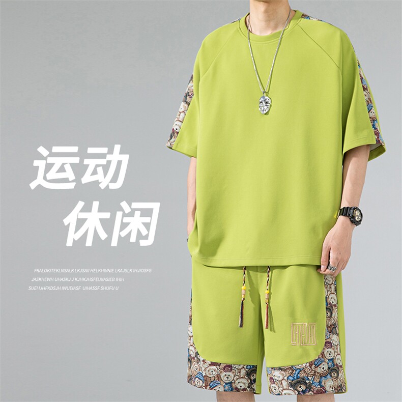 2024夏季新款日系无影墙大码短裤短袖T恤套装M-5XHQ23519-P60,男装牛仔裤,电商A022