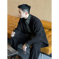 美式复古风假两件拼接衬衫领cleanfit针织衫开衫外套JK06767-P65，男装针织衫/毛衣，星座308B-2