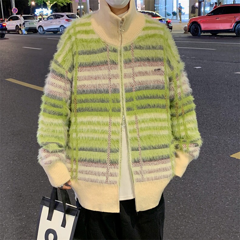 条纹毛衣日系慵懒复古男士针织衫秋冬季新款外套高级感线衣服,男装针织衫/毛衣,星座716-2
