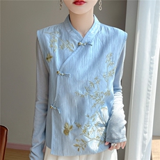 新款富贵竹重工刺绣无袖马甲时尚休闲百搭，女装针织衫/毛衣，圣丽羊绒