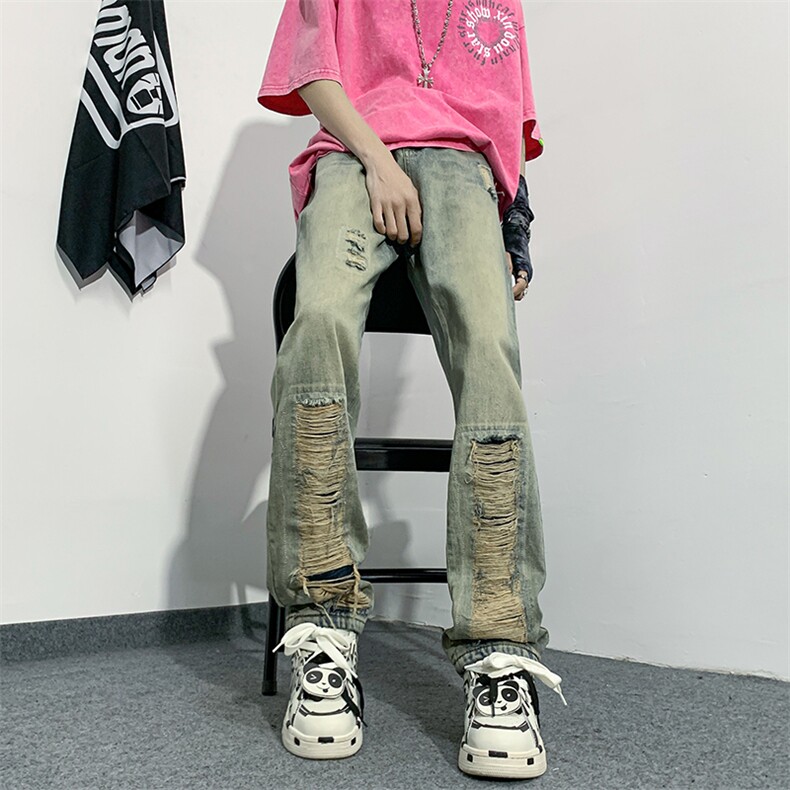 美式复古hiphop裤子高街潮牌ins牛仔裤男破洞长裤N01458-P43,男装牛仔裤,星座308B-1