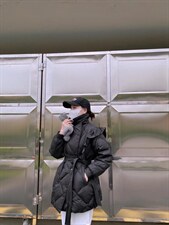 韩系荷叶边中长款羽绒，其它，驿谷