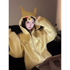美式复古三条杠条纹连帽卫衣春秋薄款宽松oversize慵懒拉链外套，女装短外套，星座601-1