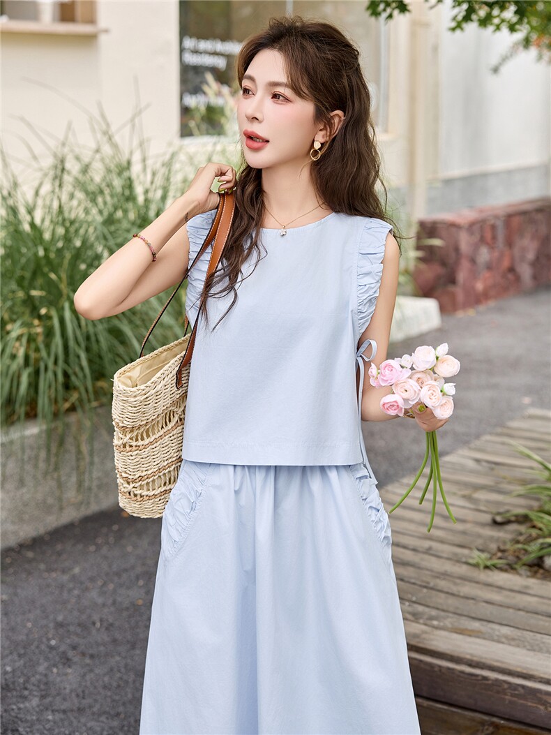 浅蓝色又酷又飒套装女2025夏季新款设计感马甲高腰半身裙两件套,女装套装/套裙,琦鑫阁（原依鑫阁）