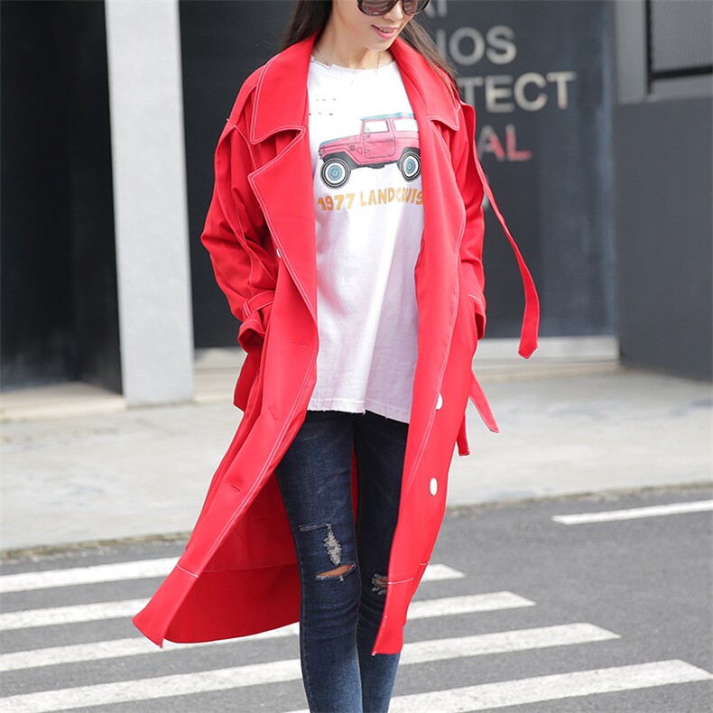 2021年秋季纯色修身显瘦百搭时尚潮流韩版中长款POLO领风衣，女装风衣，奕阳依阁