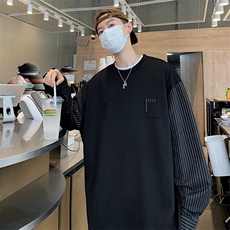 2024新款打底衫长袖男士卫衣条纹潮牌春秋圆领上衣服休闲T122/P34，男装T恤，星座506